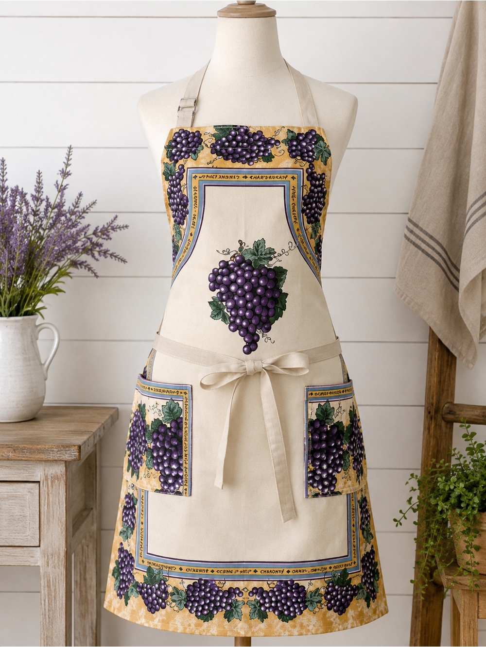 NWT Kay Dee Designs Vineyard Grapes Wine Kitchen Apron Adjustable Cotton